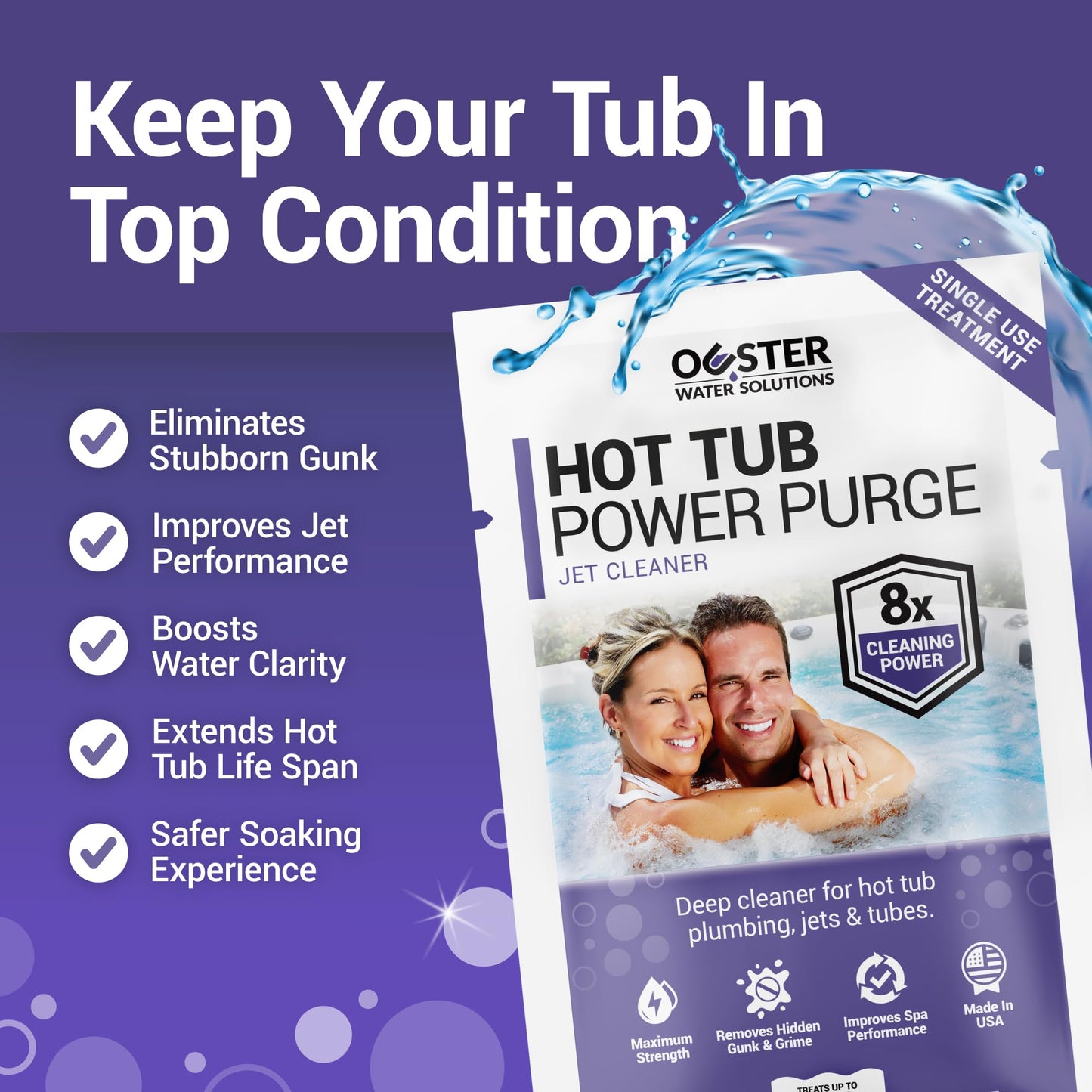 Bio Ouster Hot Tub Chemicals Kit Complete Hot Tub Cleaner Kit with 3in1 Weekly Care, Power Purge Jet Cleaner, Towel, Measuring Cup for Standard and Inflatable Spas Made in USA