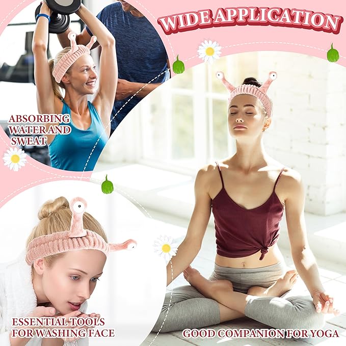 Face Wash Headband, Palm and Snail Spa Hair Bands Makeup Headbands Women Cartoon Cute Coral Fleece Elastic Headband Creative Hair Accessories for Washing Face Shower Sports (Light pink)