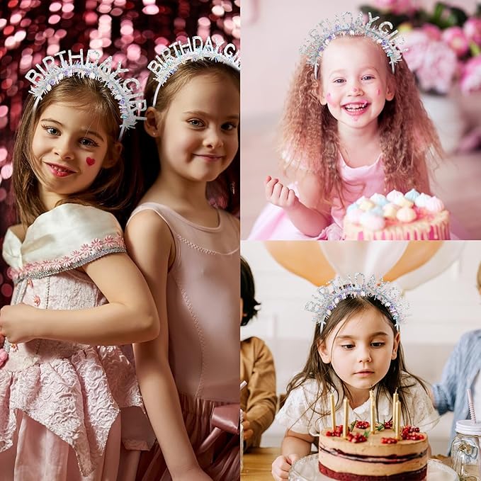 CIEHER Birthday Girl Headband Crown for Women Girls - Silver