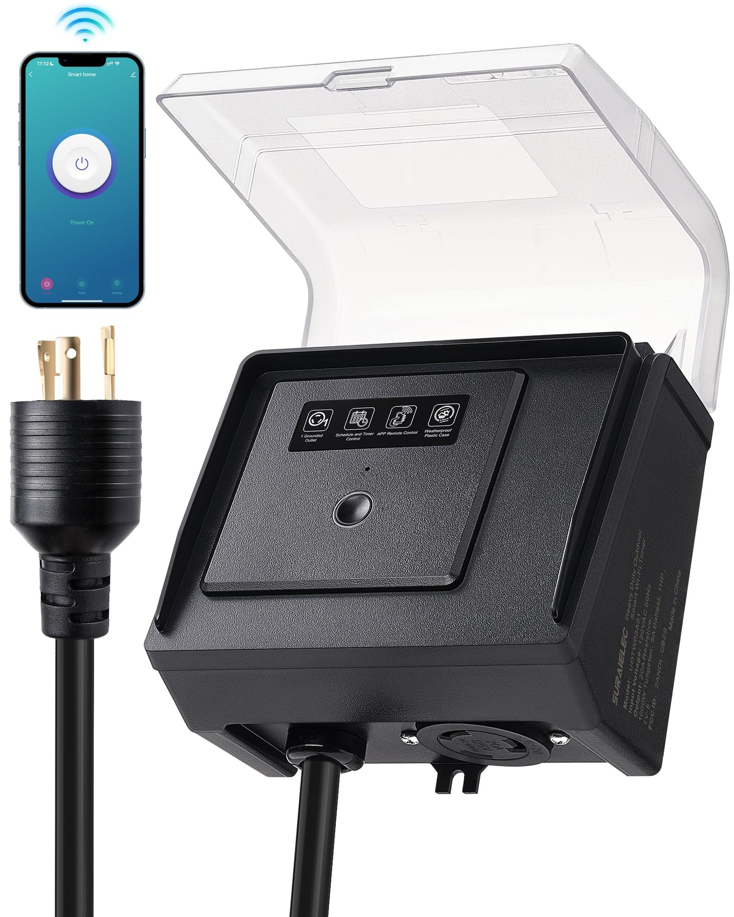 SURAIELEC WiFi Pool Timer for Above-Ground Pools, Twist-Lock NEMA L5-20R Plug-in Timer, 20A 125V 1HP, Weatherproof PC Cover, App Control, Ideal for Pool Pumps, Filters, Lights, and Saltwater Systems