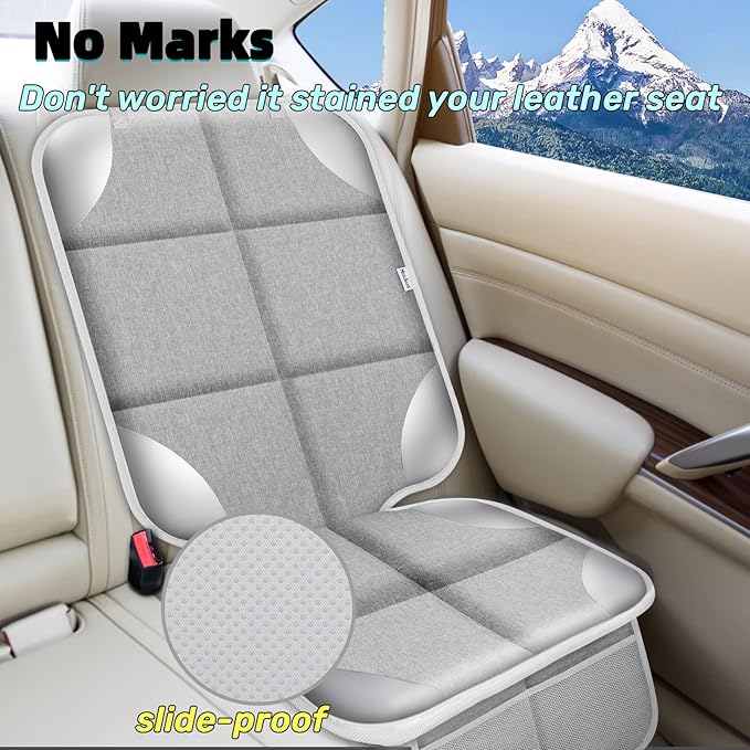 Meolsaek Car Seat Protector for Child Car Seat, Durable 600D Fabric Waterproof Car Seat Cover with Thick Pad Non-Slip Backing，No Imprints (Silver Gray-1 pc)
