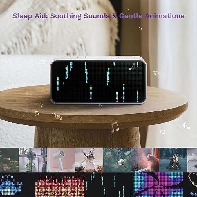 Dekala PixelRise Smart Alarm Clock for Bedroom,Pixel Art LED Dot Matrix Display, Weather Temperature Animation, Loud Dual Alarm for Heavy Sleeper, Sleep White Noise, WiFi Weather & Time Sync, App
