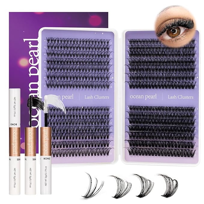 Lash Clusters Kit 560 Pcs 30D/40D/60D/80D Lashes Clusters Thick Volume Eyelash Extensions 10-18mm Individual Lahses Thin Band Cluster Lashes with Bond and Seal False Eyelashes Extensions Kit-30-80D