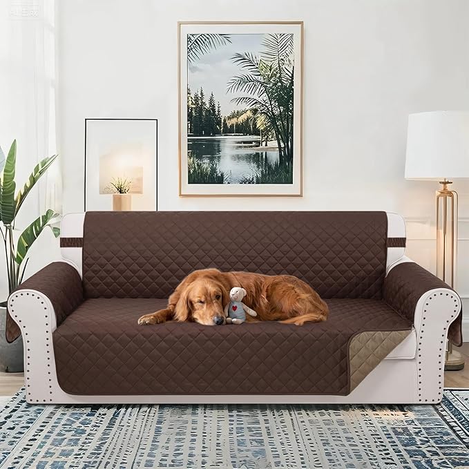 Reversible Sofa Covers Couch Cover Furniture Protector for Dogs Elastic Straps Water Resistant(Sofa,Chocolate/Taupe)