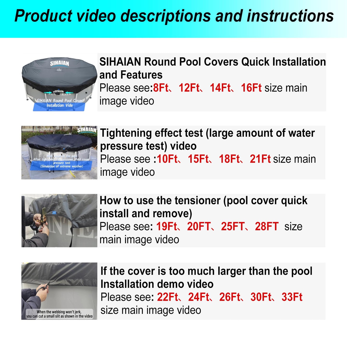 SIHAIAN 16Ft Round Pool Cover, Prevents Water Accumulation Above Ground Pool Cover, Quick Installation and Removal One-Piece Pool Cover, Lockable, Windproof, UV-Resistant, Tear-Resistant Solar Cover