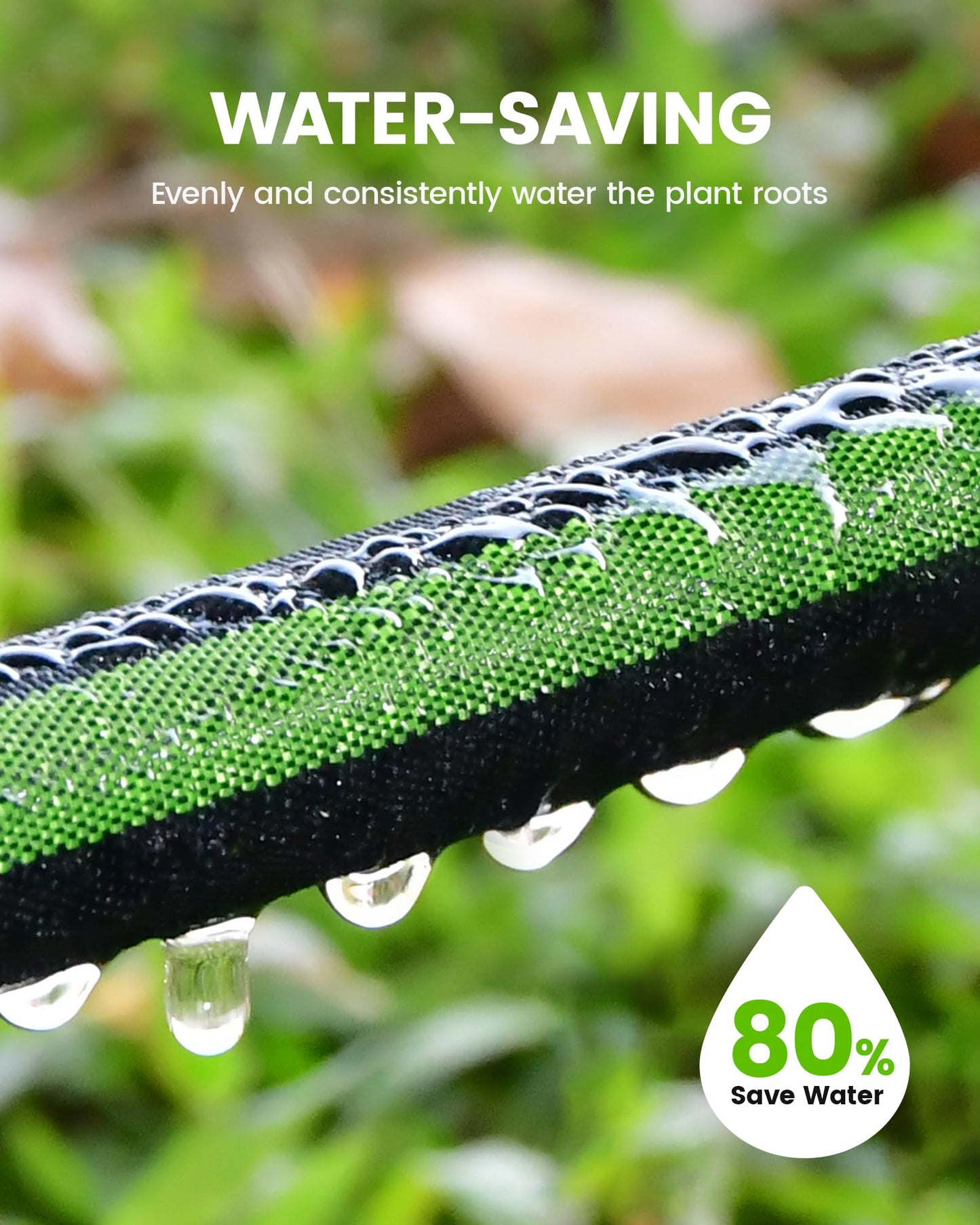 RAINPOINT Flat Soaker Hose 75FT, 80% Water-Saving Drip Hose for Garden, Leakproof and Flexible with Anodized Aluminum Ends, Double Layer Soaking Hoses for Garden, Green