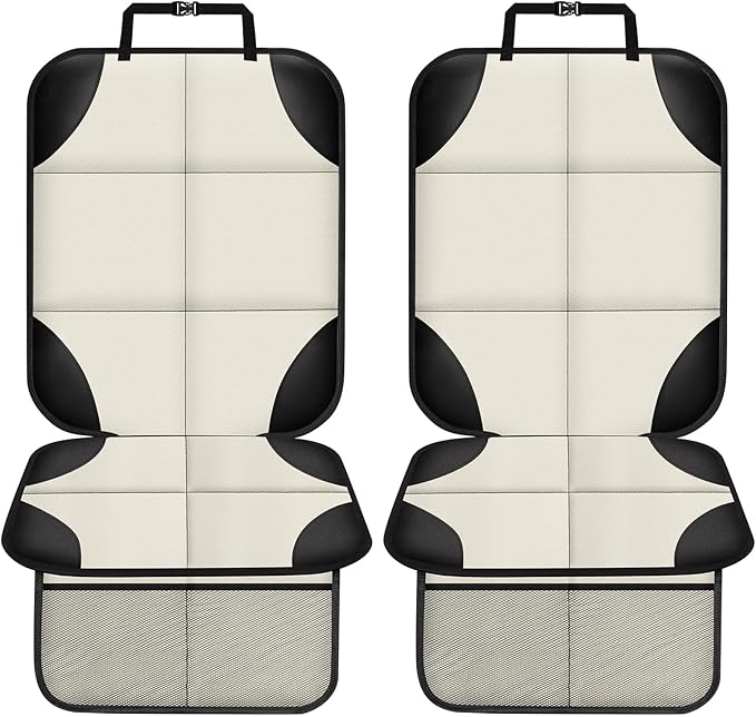 Car Seat Protector 1 Pack Car Seat Cushion Mat Thickest Padding,Waterproof 600D Fabric Car Seat Covers for Non-Slip Backing Mesh Pockets for Baby and Pet (Beige, 2 Pcs)