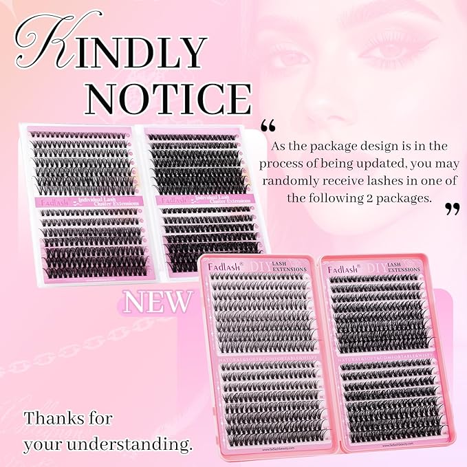 FADLASH Lash Clusters 546PCS Wispy Eyelash Clusters 30D+40D+50D+60D Individual Natural Lash Extensions 8-16mm Soft Thin Band DIY at Home