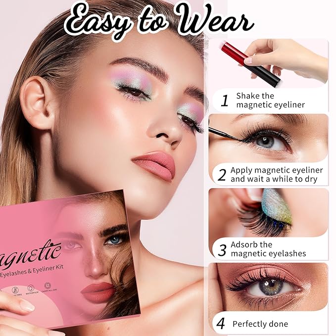 Magnetic Eyelashes with Magnetic Eyeliner Kit, Reusable Magnetic Lashes, 3D Natural Look False Eyelashes with Eyeliner and Tweezers
