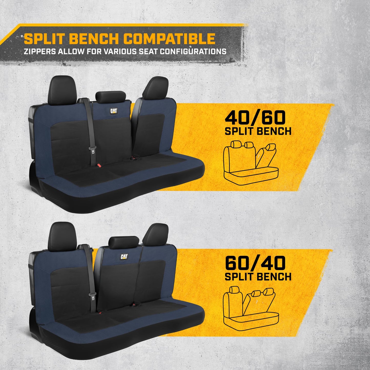 Cat MeshFlex Blue & Black Rear Seat Cover for Car – Durable Canvas & Mesh Design 60/40 Split Bench Protector for Cars, Trucks & SUVs – Back Seat Cover for Rear Bench – Interior Car Accessory