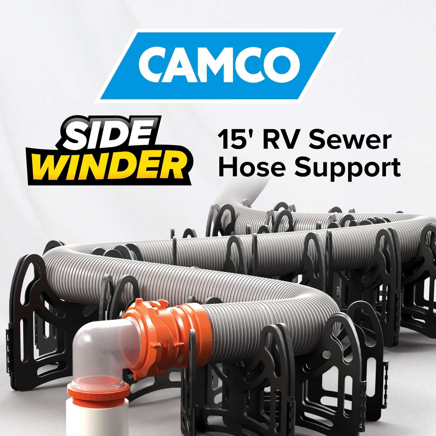 Camco Sidewinder 15-Ft RV Sewer Hose Support - Features Flexible Telescoping Design for Avoiding Obstacles & Deep Cradles Secure RV Sewer Hose - Out-of-The-Box Ready & Folds for RV Storage (43043)