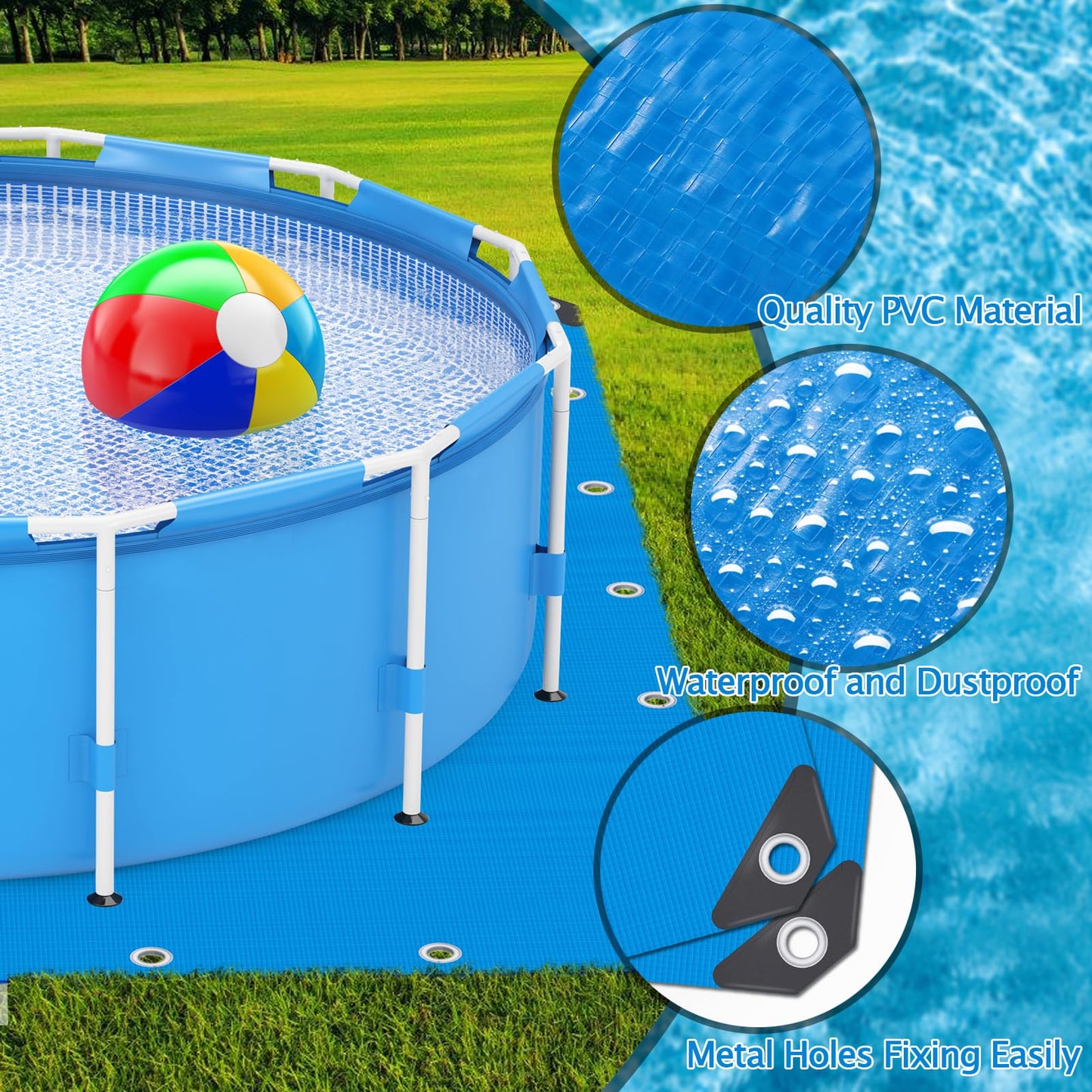 UJG 18 x 18 Ft Swimming Pool Ground Cloth Square Swimming Pool Liner Pad for Above Ground Swimming Pools Heavy Duty Pool Ground Mat Protector Pad Prevents Punctures Pool Tarp, Blue