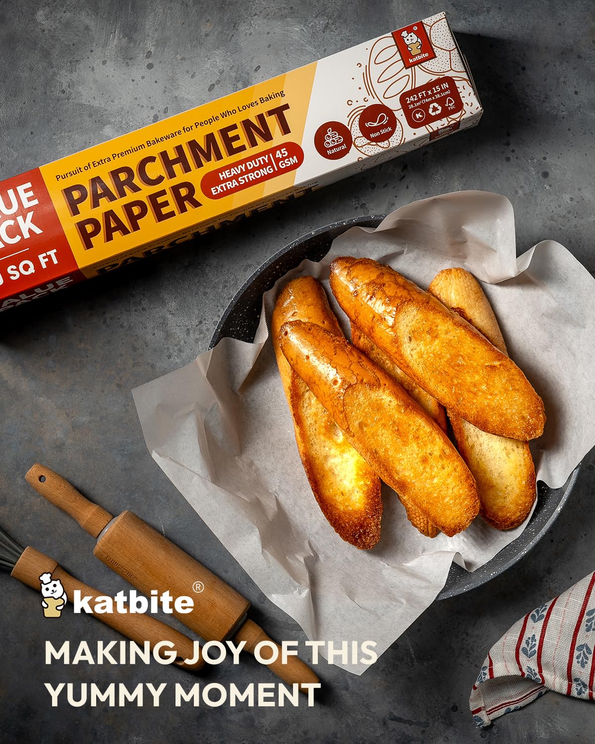 Katbite 2 Pack 15in x 242ft Parchment Paper Roll, 300 Sq. Ft Non-stick Baking Paper with Serrated Cutter, Perfect for Cooking, Air Fryer, Steaming, Bread - Value Pack