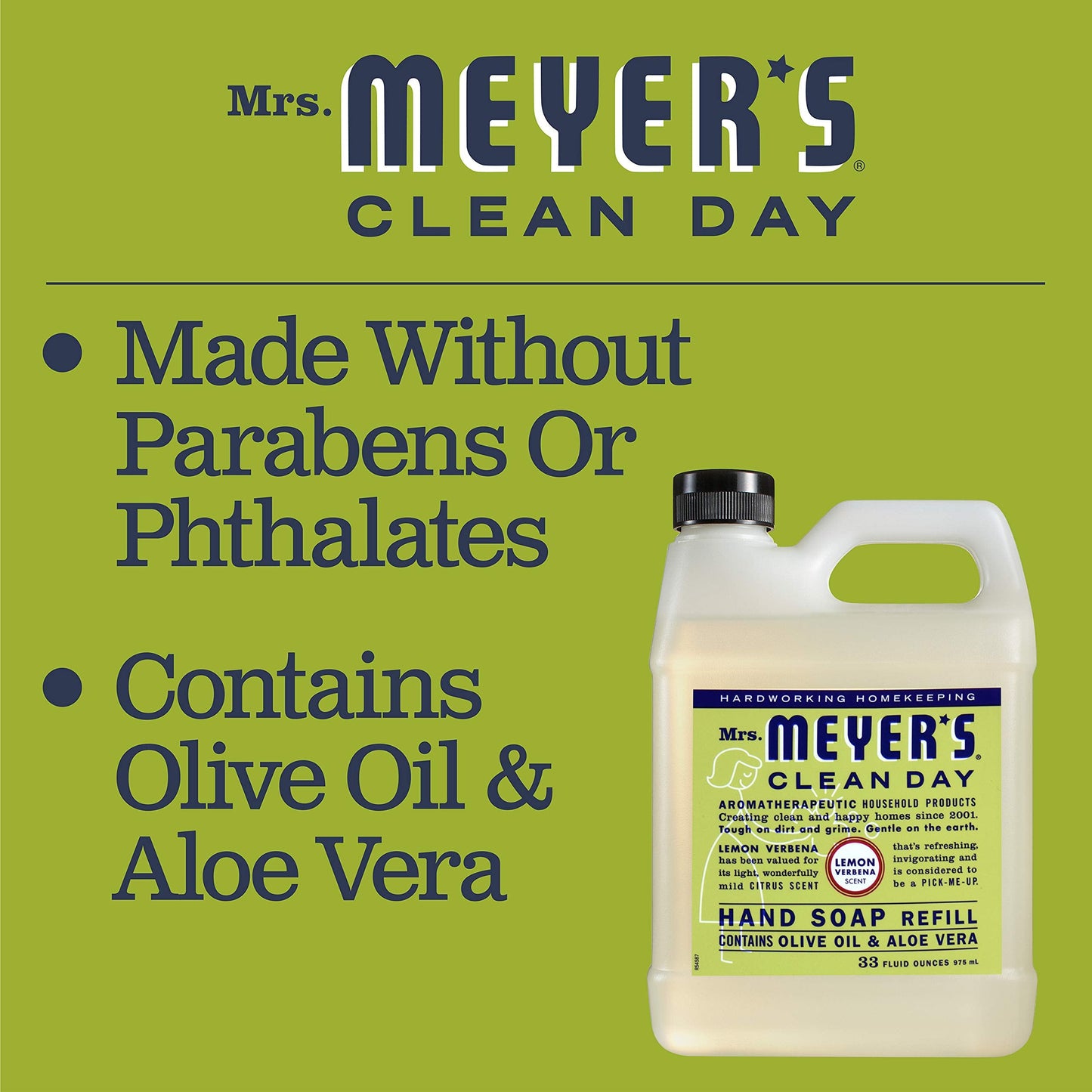 MRS. MEYER'S CLEAN DAY Hand Soap Refill, Made with Essential Oils, Lemon Verbena, 33 Fl. Oz - Pack Of 2