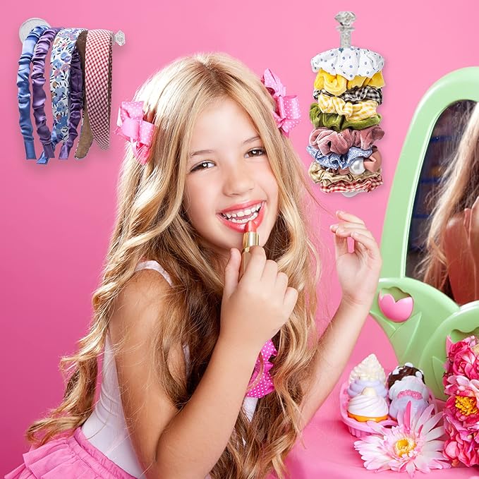 8Pcs Headband Holder Stand Scrunchie Organizer, Girls Hair Accessories Organizer Storage for Headband Hairband Hair Ties, Acrylic Clear Glitter Adhesive Scrunchy Holder Scrunchie Tower Storage