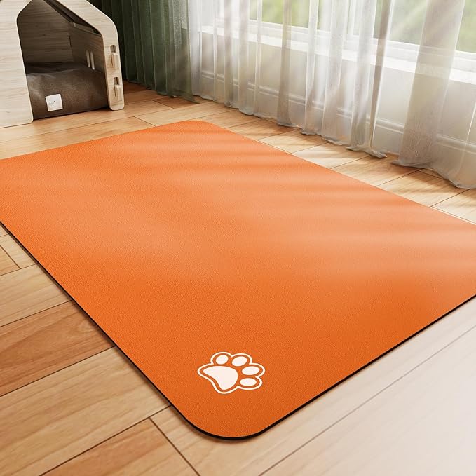 Dog Food Mat - Absorbent Cat Mat for Food and Water, No Stains Pet Feeding Bowl Mat, Easy to Clean Pet Placemats, Quick Dry Dog Water Dispenser Mat for Messy Drinkers | Paw Orange 24"x36"