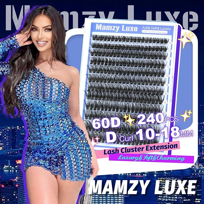 Lash Clusters Wispy 60D Eyelash Clusters 10-18mm Fluff Cluster Eyelash Extensions D Curl No Plastic Feel Individual Lashes Extension 240 Pcs Versatile False Eyelashes Clusters