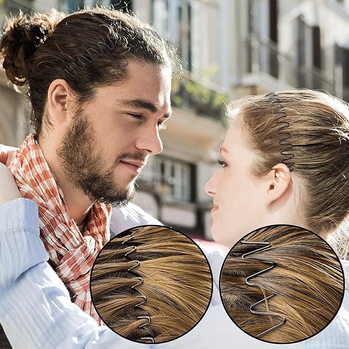 Metal Headband for Hair Control, Adjustable Wavy Zigzag Hair Bands, Non-Slip Elastic Metal Hair Band for Sports, Workout, Running & Yoga, Daily Hair Management (3 Pack)