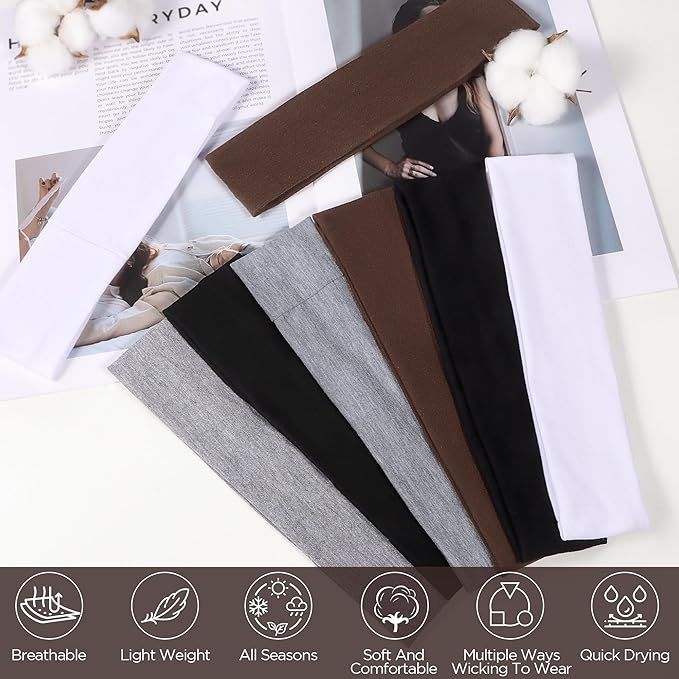 Ztomine Headbands for Women, 8pcs Stretchy Non Slip Soft Cotton Cloth Hair Bands for Sports, Workout, Yoga and Running
