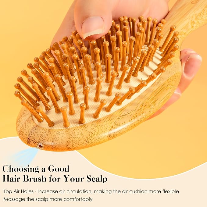 GAINWELL Bamboo Hair Brush for Hair Growth, Natural Bamboo Bristles Detangling Wooden Paddle Hairbrush for Massaging Scalp, for Women Men and Kids, for All Hair Types, with Ergonomic Handle