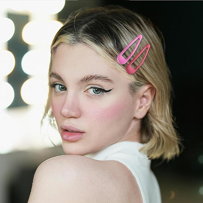 Small Hair Barrettes For Women No Slip Metal Snap Clips For Thin And Fine Hair,Matte Black Red Pink,20 PCS,1.97 x 0.5 Inch.
