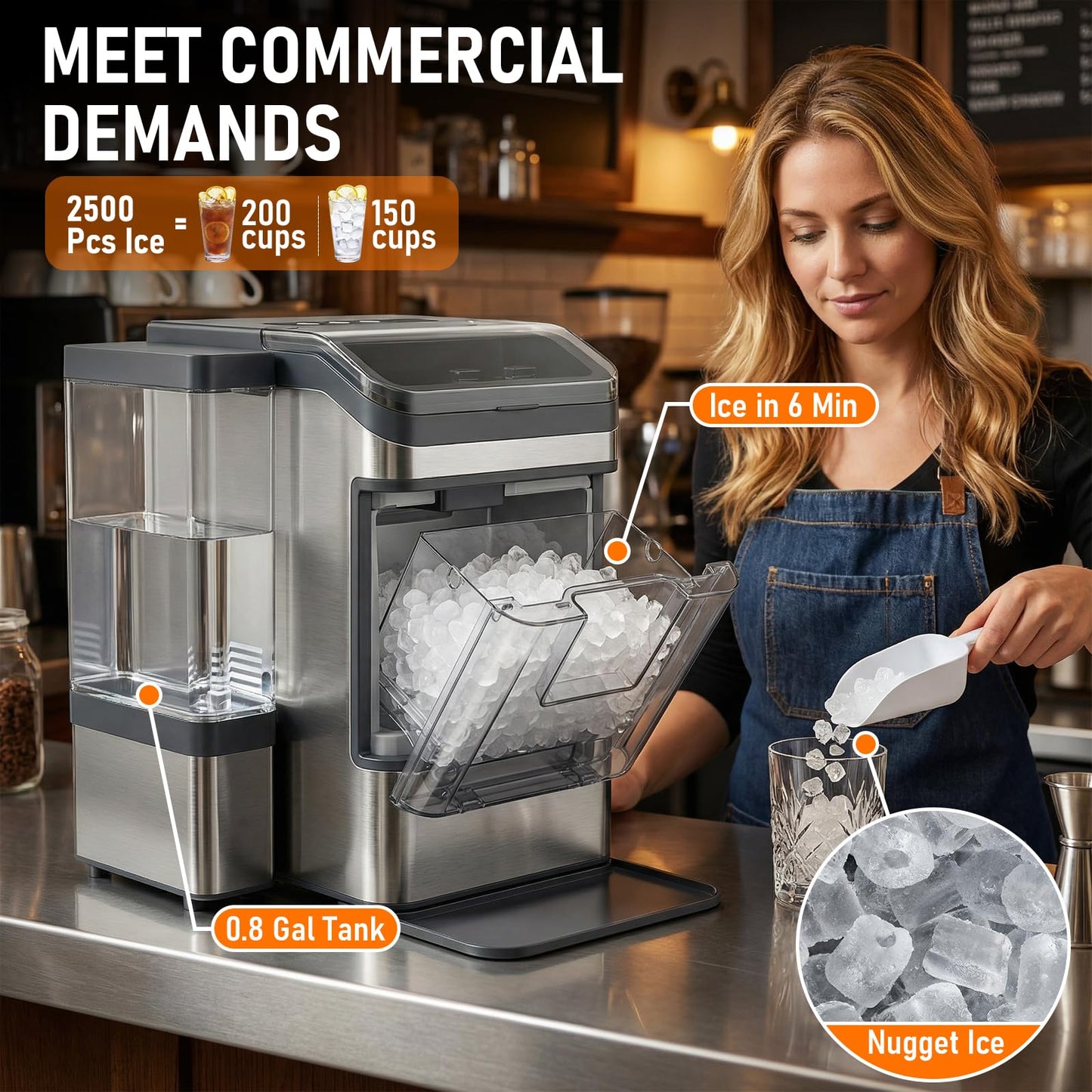 Nalison Nugget Ice Maker Countertop, Chewable Sonic Ice Maker with 41Lbs/24H, 9 Ice Cubes in 6 Mins,Self-Cleaning Portable Ice Maker with A Detachable 3L Water Tank Ultra Quiet for Home, Office