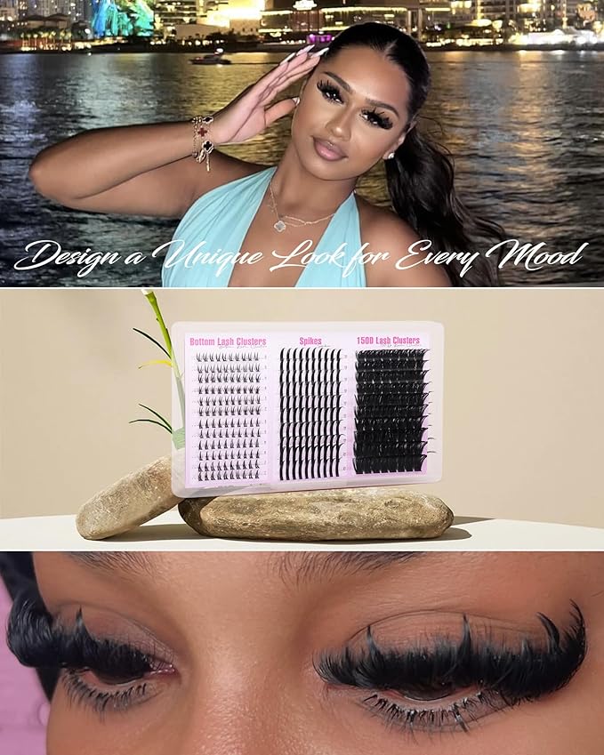 Wispy Lash Clusters with Spikes Volume Eyelash Clusters with 2 Bottom Lashes 150D D Curly Lashes Clusters 300PCS Mink Cluster Eyelash Extensions Spiky Individual Lashes with Bottom Lash Clusters