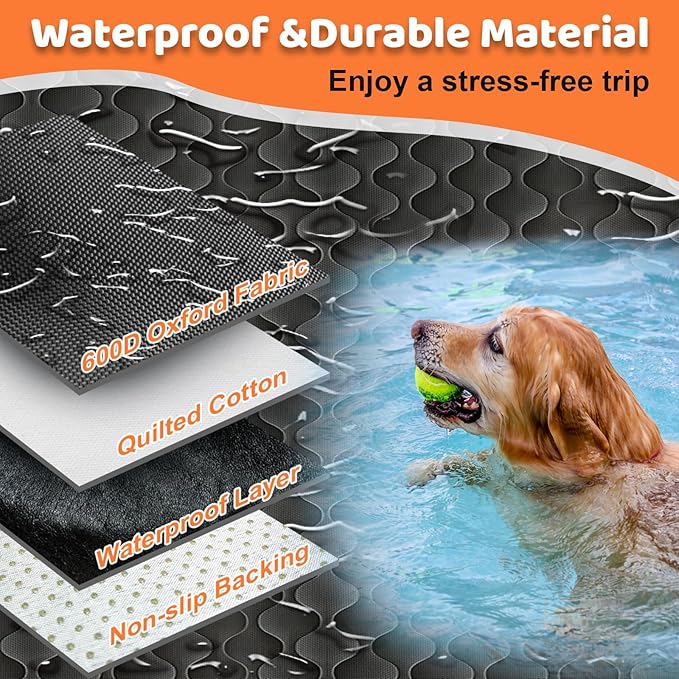 URPOWER Waterproof Dog Car Seat Cover for Back Seat - Scratch Proof & Nonslip Backing & Bench Seat Cover, Quilted, Padded, Durable Pet Seat Protector for Cars Trucks and SUVs