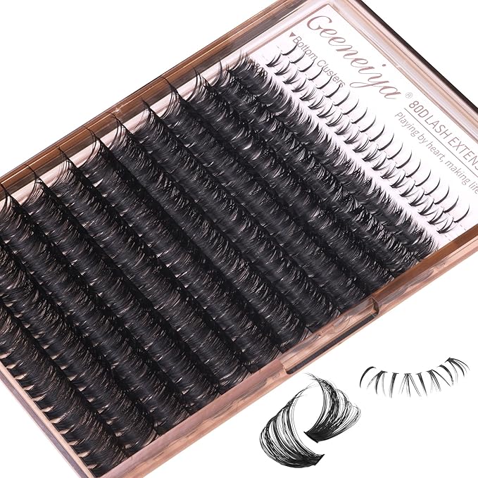 Geeneiya Cluster Eyelash Extensions with Bottom Lash Clusters 10-20mm DIY Lash Extension Wispy Volume Eyelash Clusters and Manga Spike Under Lashes for Beginners