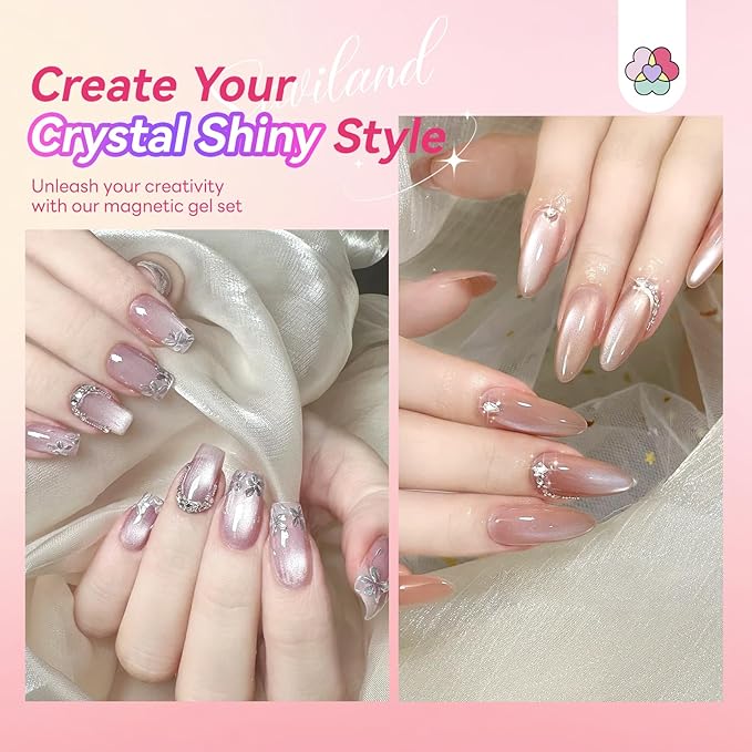 SAVILAND Color Artistry Cat Eye Gel Nail Polish: 6 Colors Cateye Gel Polish Set Long-Lasting Magnetic Nail Polish Sheer Nudes Pink with Magnet Stick Nail Art Home Glass Bead Effect