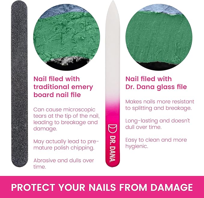 Dr. Dana Glass Nail File with Case - Premium Double-Sided Etched Crystal Nail File for Natural Nails, Protective Travel Case Included – Ideal Self Care Gift, Professional Quality by Dr. Dana