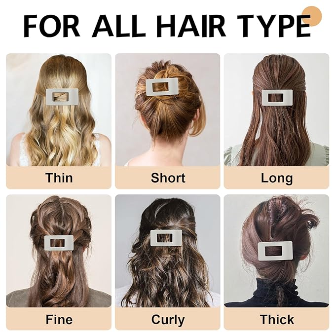 8 Pack Flat Hair Clips for Women – Sleek Non-Slip Claw Clips with Strong Hold, Minimalist Hair Accessories for Bridal, Office, or Everyday Wear (Glossy White)