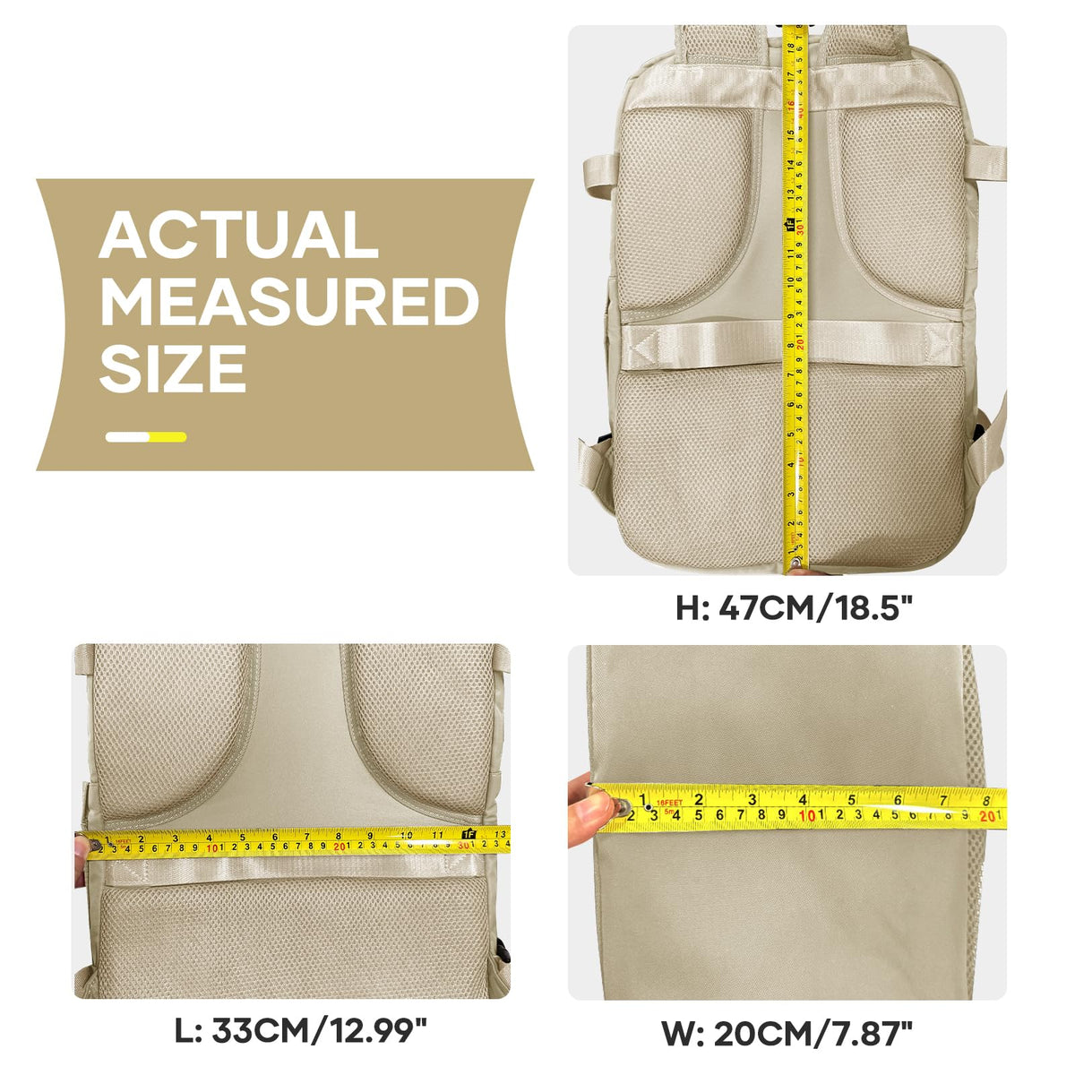 coowoz Large Travel Backpack For Women Men,Carry On Backpack Flight Approved,Hiking Backpack Waterproof Outdoor Rucksack Casual Daypack Fit 15.6 Inch Laptop Shoes Compartment (Khaki-L)