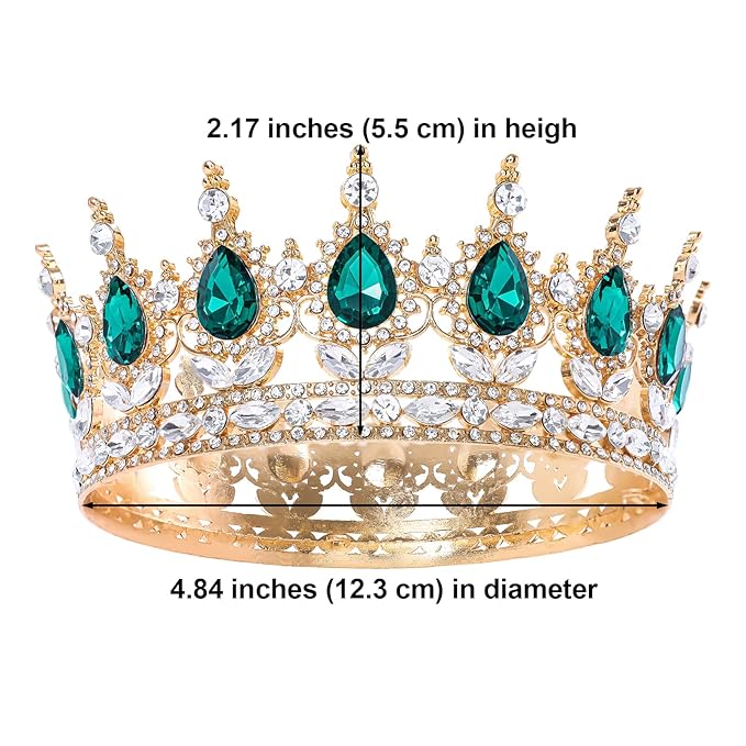 Green Queen Crown for Women Crystal Tiara for Women Rhinestone Wedding Headband for Bride Hair Accessories for Costume Birthday Party Prom Gifts