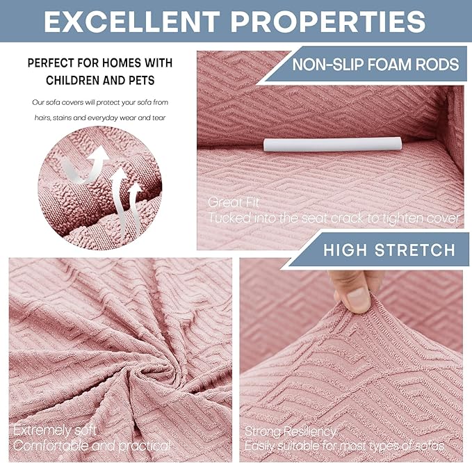 ZNSAYOTX 1 Piece Jacquard Couch Covers for 2 Cushion Couch High Stretch Loveseat Slipcover for Pets Dogs Anti Slip Love Seat Sofa Slipcover Furniture Protector (Medium,New Pattern Rose)