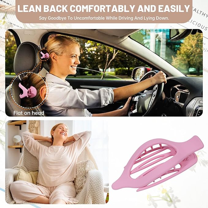 French Flat Hair Clips for Women - 6Pcs Flat Hair Claws for Thin Thick Hair Strong Hold No Slip Grip Hair Claw Clips for Women Girls (Flower (Pink))