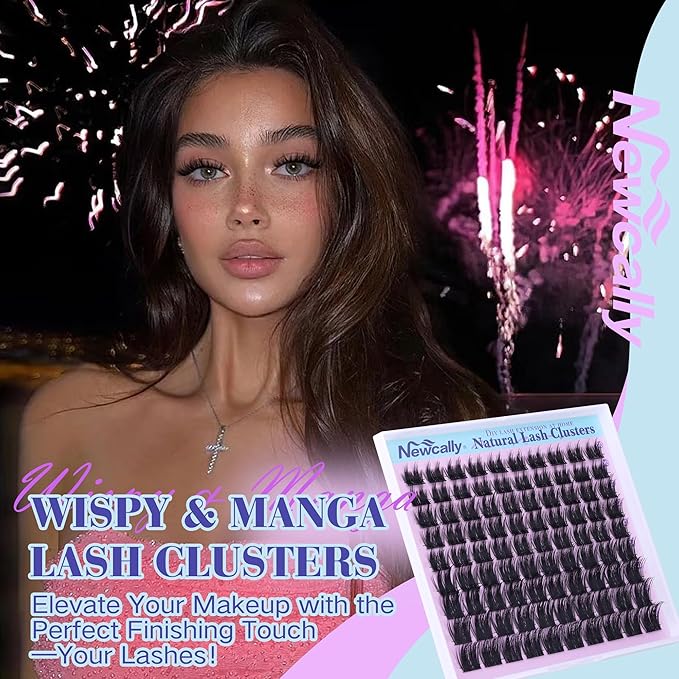 Wispy Lash Clusters Manga Eyelash Clusters Spikes10-16MM Volume Cluster Eyelash Extensions D-Curly Individual Lashes Anime Fluffy Lashes Clusters by Newcally
