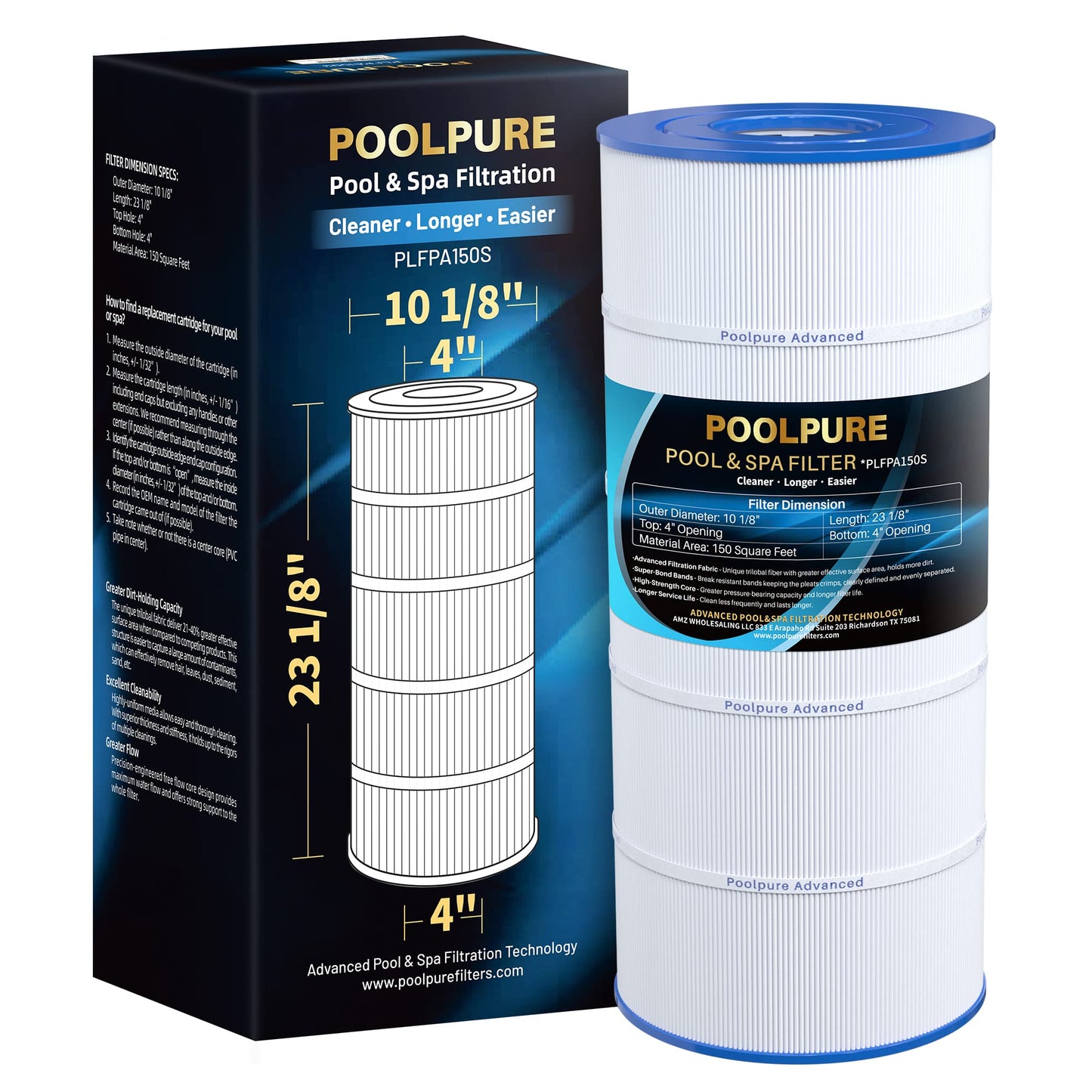 POOLPURE PA150S Pool Filter Replaces Hayward CX150XRE, Hayward SwimClear C150S, PA150S, Ultral-D4, 150 sq.ft Filter Cartridge 1 PACK
