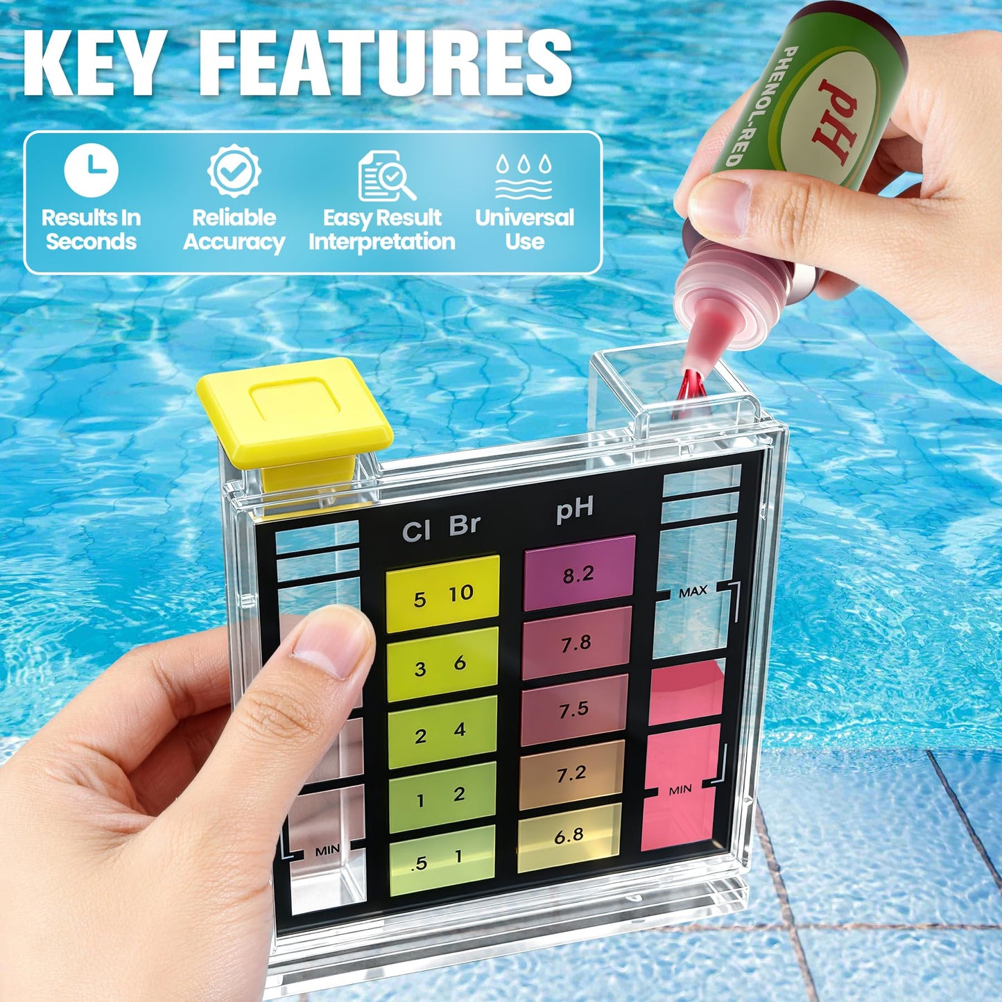 PRAXXIS 6-Way Pool Water Testing Kit, Pool Test Kit for Inground Above Ground Pool, Pool Water Chemical Test Kit for Chlorine,Bromine,pH, Acid Demand, Alkalinity, Hardness For Quick & Accurate Testing