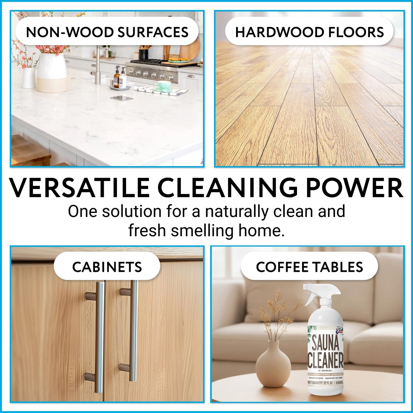 IMPRESA 32oz Sauna Cleaning Spray – All Purpose Eucalyptus Wood Cleaner Spray for Home Sauna, Spa, Steam Room & Gym – Natural Multipurpose Surface Cleaner Bottle – Gentle Ingredients Tough on Grime