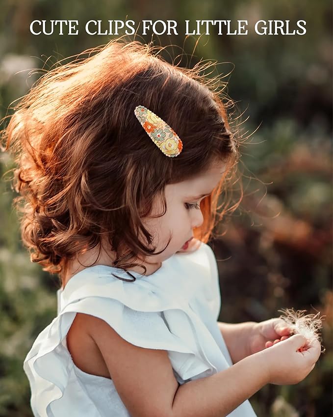 doboi 40Pcs Toddler Hair Clips Hair Barrettes Baby Girls Hair Bows Clips Floral Print Non Slip Snap Hairpins Flower Hair Clips for Girls Kids Toddler Hair Accessories