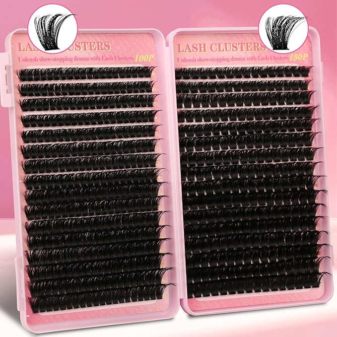 Lash Clusters Kit Cluster Eyelash Extensions 560Pcs Volume 100D 150D Lashes Clusters D Curl Eyelash Clusters DIY Individual Lash Clusters Eyelash Glue Lash Tweezers