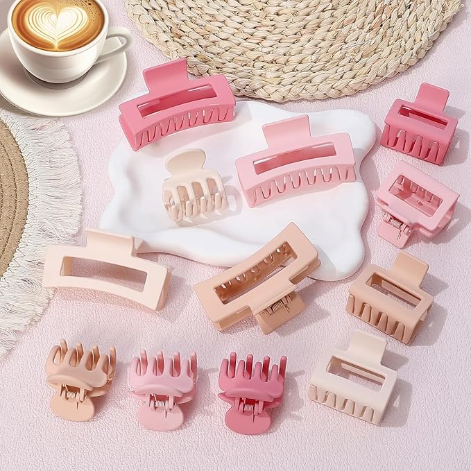 3 Styles Hair Clips for Women Small Medium Big Claw Clips for Thin Thick Hair 12 Pcs Hair Claw Clips Hair Clips Combination Hair Accessories for Women (Pink)