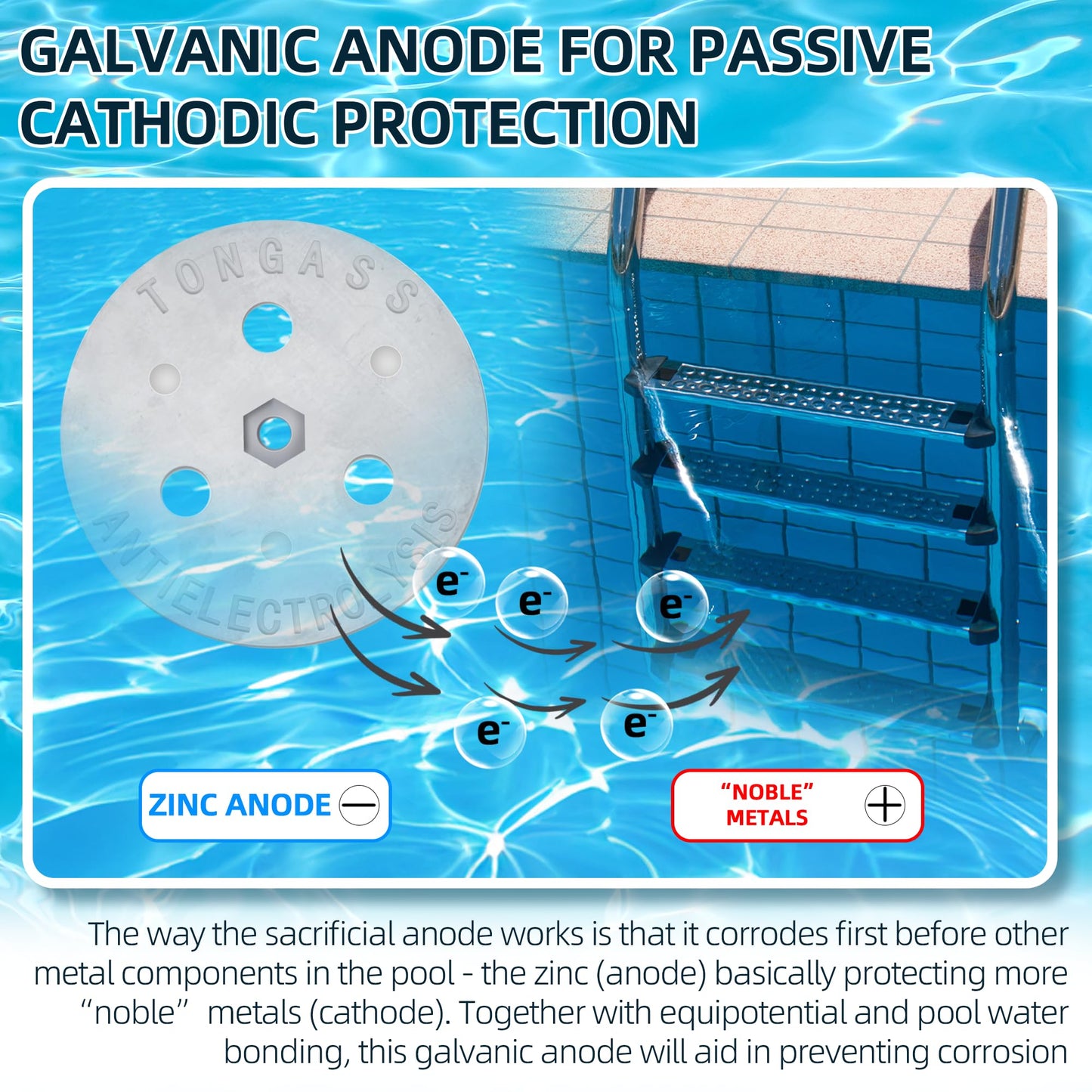 TonGass (2-Pack Zinc Anode Weight Anti-Electrolysis Sacrificial Anode, Galvanic Anodes for Passive Cathodic Protection Bolts Inside or Outside Skimmer Baskets Salt System Swimming Pool Must-Have