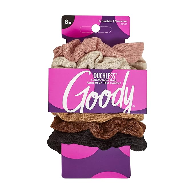 Goody Ouchless Womens Hair Scrunchie - 8 Count, Neutral - Suitable for All Hair Types - Pain-Free Hair Accessories for Women Perfect for Long Lasting Braids, Ponytails and More
