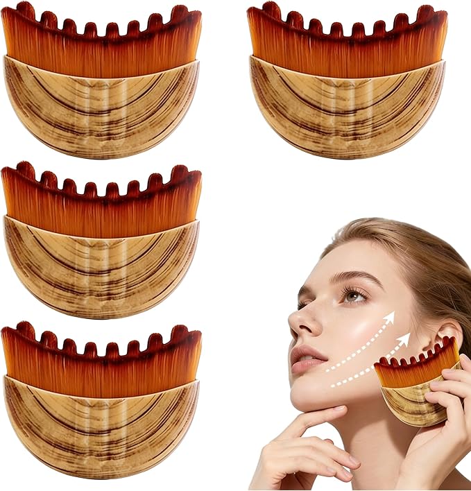 Lymphatic Contour Face Brush, Manual Drainage Massager, Natural Makeup Brush with Soft Bristles, Hypoallergenic Ergonomic Facial Cleansing for Sculpting (4-PCS)