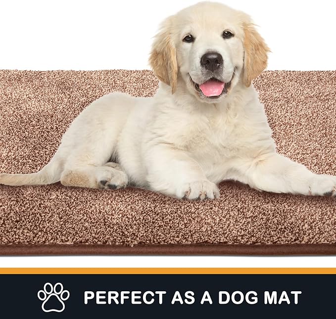 PURRUGS Dirt Trapping Door Mat 24" x 59", Non-Slip Machine Washable Entryway Rug, Dog Doormat, Indoor Front Door Mat, Super Absorbent Entry Rug for Muddy Shoes & Paws, Brown-Light Cream