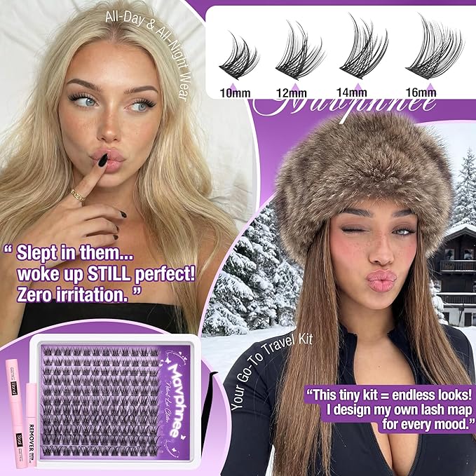 Natural Lash Clusters Kit Wispy Eyelash Clusters CC-Curly Cluster Eyelash Extensions 132 pcs Individual Lash Extensions DIY Lash Extension Kit with Lash Bond and Seal and Remover Lash Kit by Mavphnee