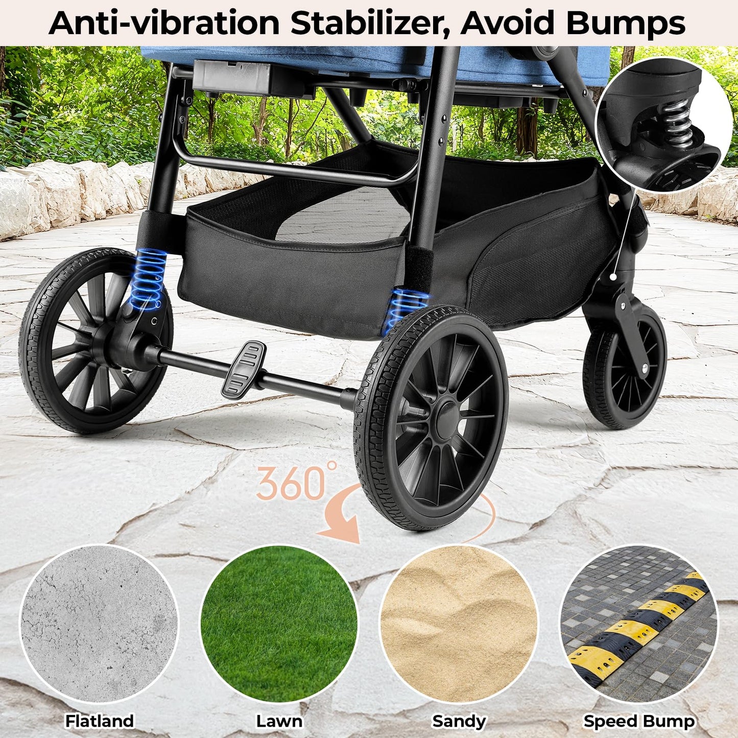 MAMIZO Pet Stroller for Medium Dogs Cats Up to 44 lbs, All-Terrain 3-in-1 Dog Stroller with Detachable Carrier, Rubber Wheels, One-Click Folding, Storage Basket & Cup Holder, for Senior Dogs & Cats