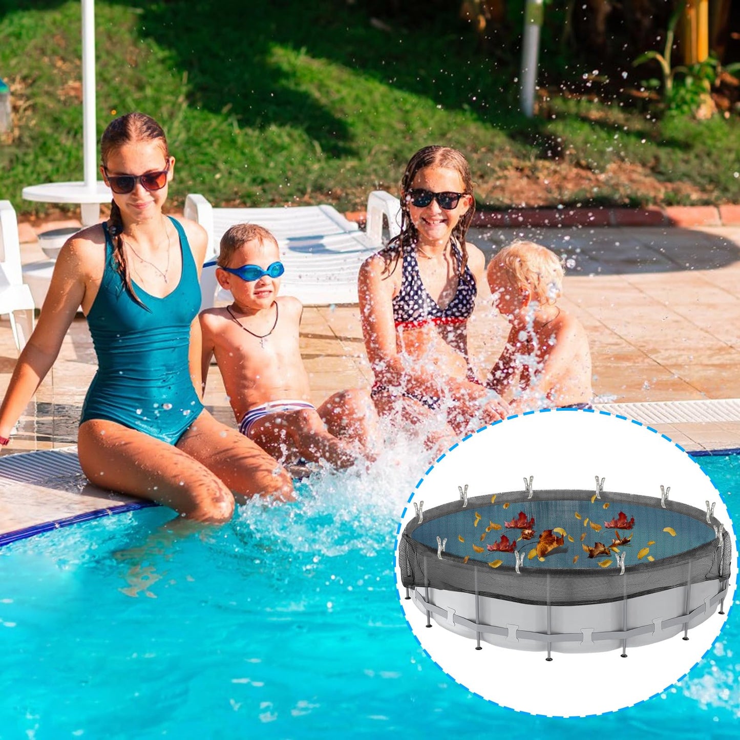 24 Feet Round Leaf Net Cover for Above Ground Pool, Winter Cover Mesh Cover with 16 Pcs Large Metal Clips，Pool Safety Net Fits 24FT Above Ground Pools, Keeps Leaves Out of Your Pool （Black）